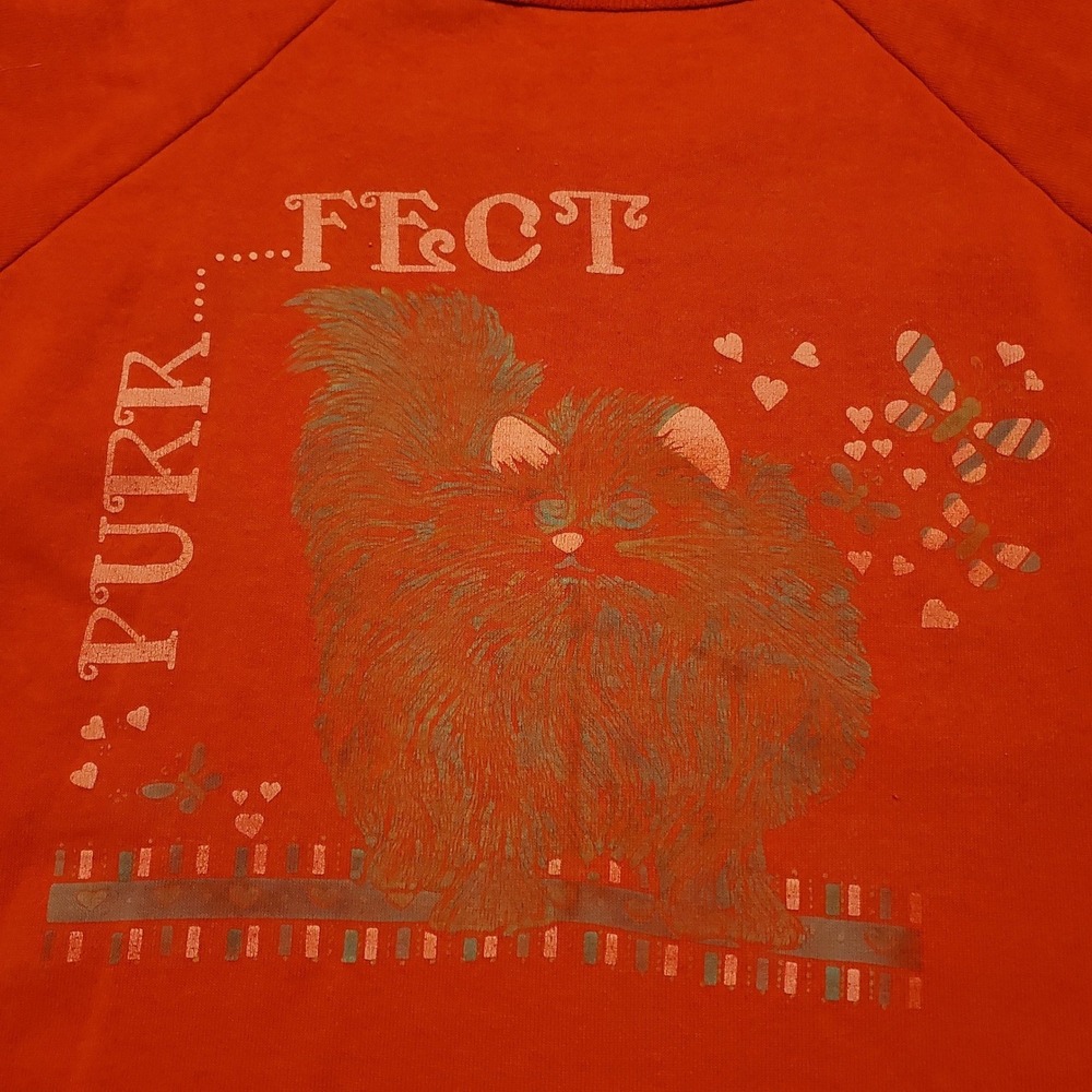 Vintage Kitty‎ Cat Sweatshirt Women XL Red Purr-fect Cat Graphic Raglan Pullover - Picture 2 of 7